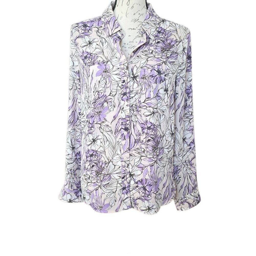 Express Women's Size Medium Lavender Floral Portofino Button Down Blouse